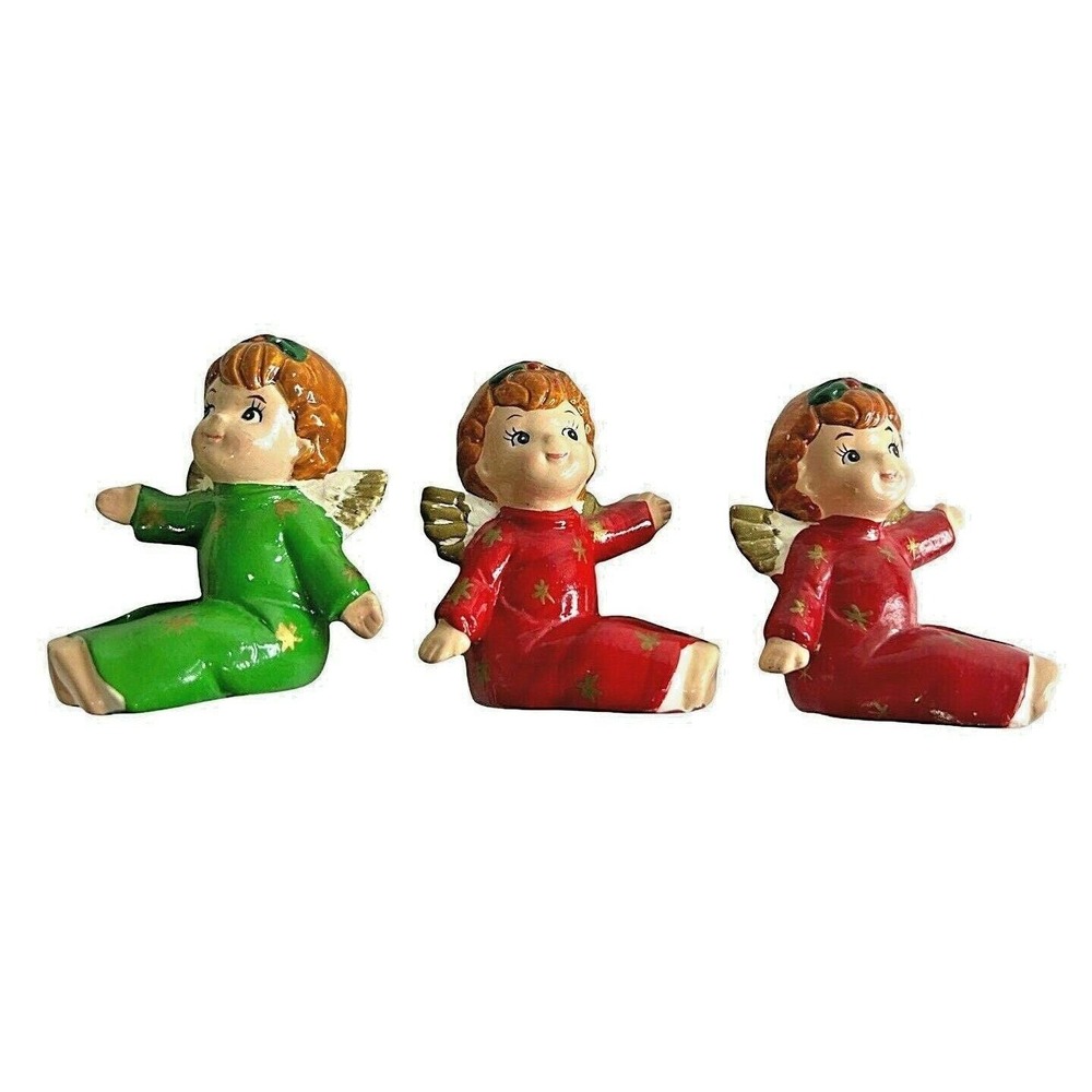 3 Vintage LEFTON Pixie Angel Candle Huggers Christmas Holiday Decor Sri Lanka